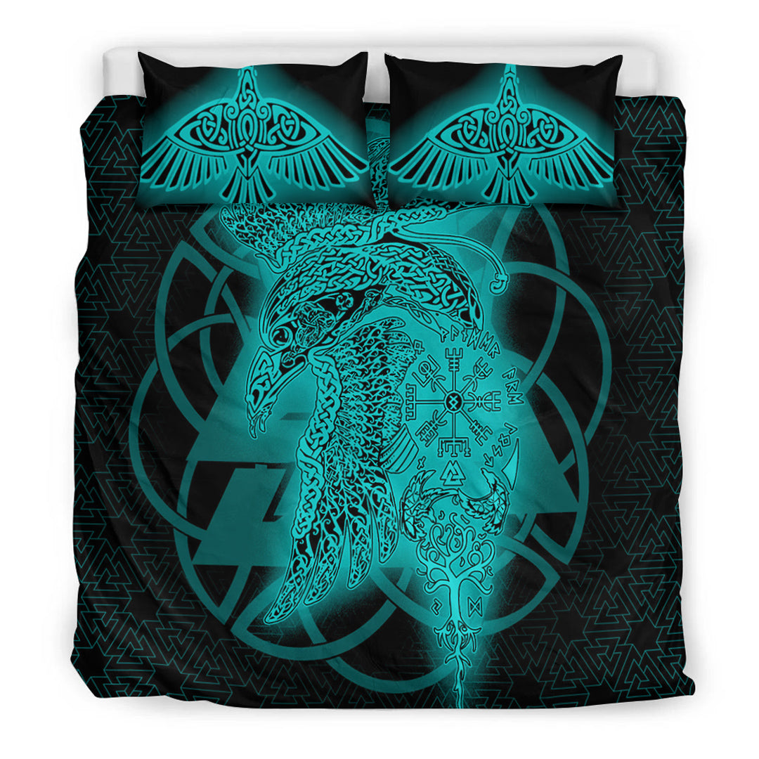 Viking Bedding Set Raven Valknut Turquoise