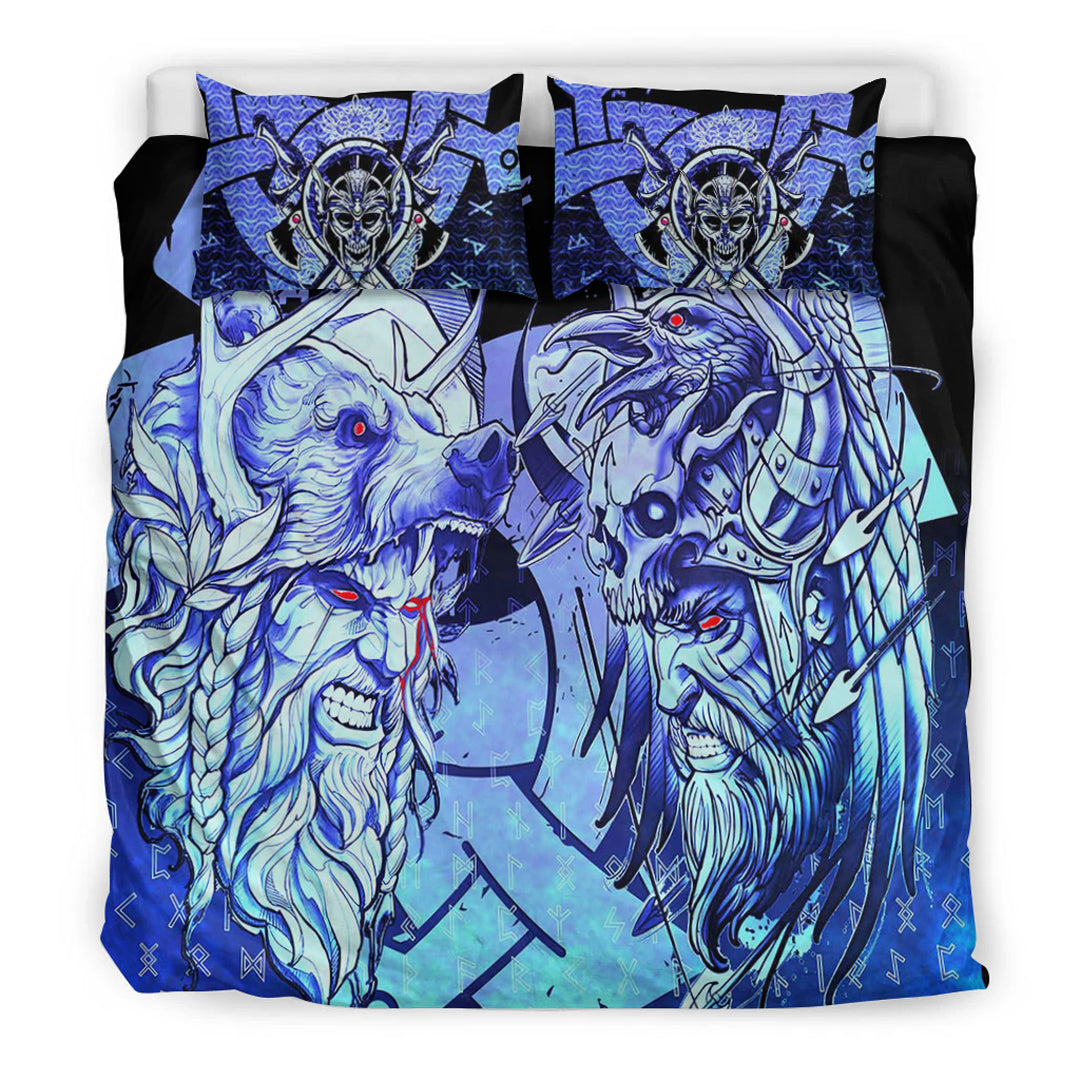 Viking Bedding Set Norse Warrior Berserker Blue