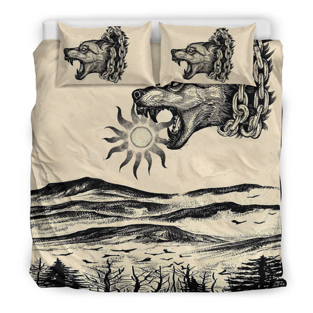 Viking Bedding Set Viking Wolf Skoll Vintage Style