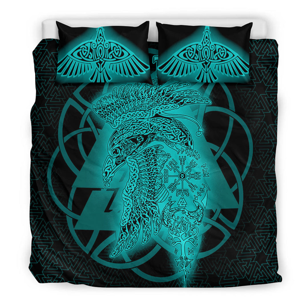 Viking Bedding Set Valknut Raven Turquoise