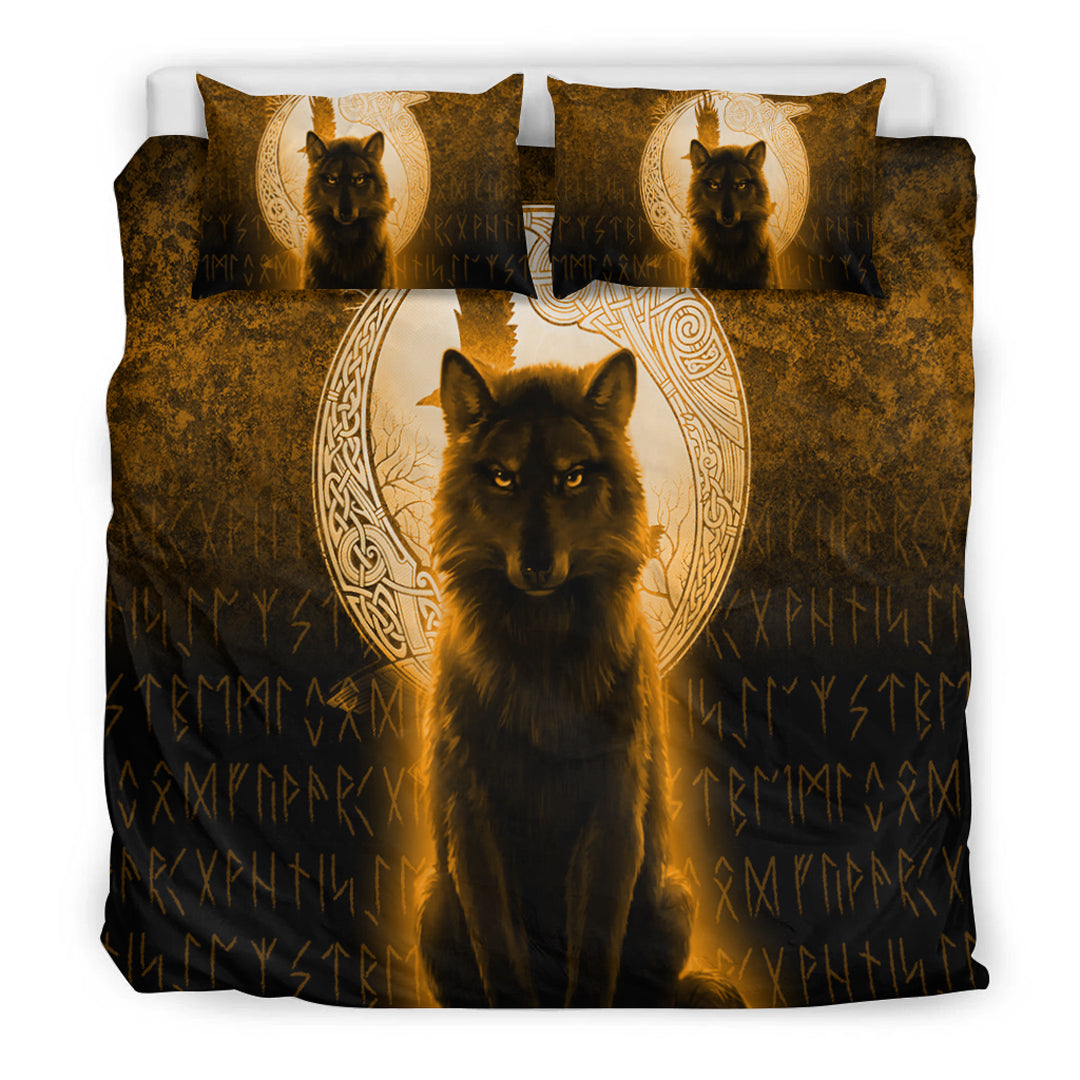 Viking Bedding Set Fenrir Viking Wolf Gold Version