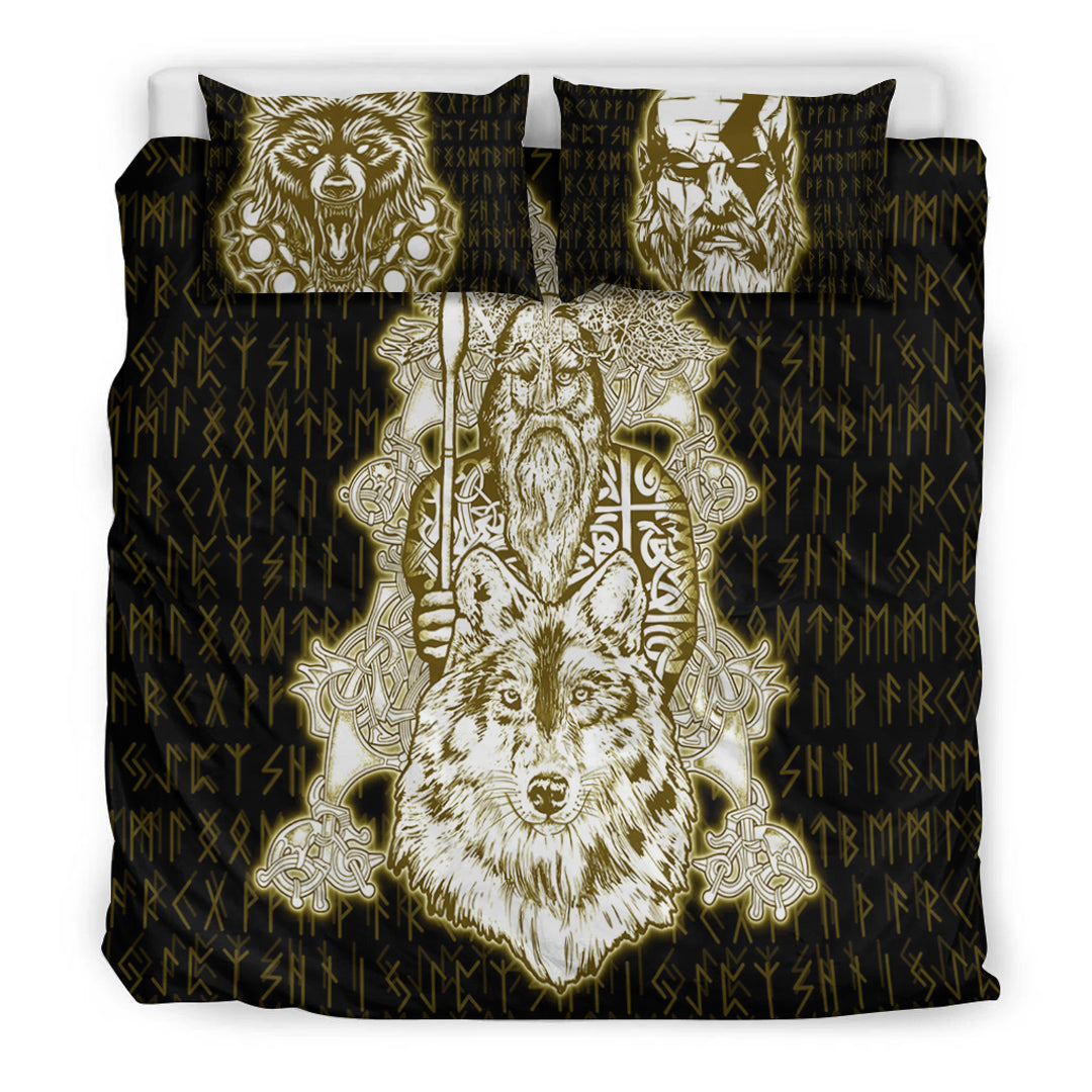 Viking Bedding Set Odin Wolf Viking Set Gold