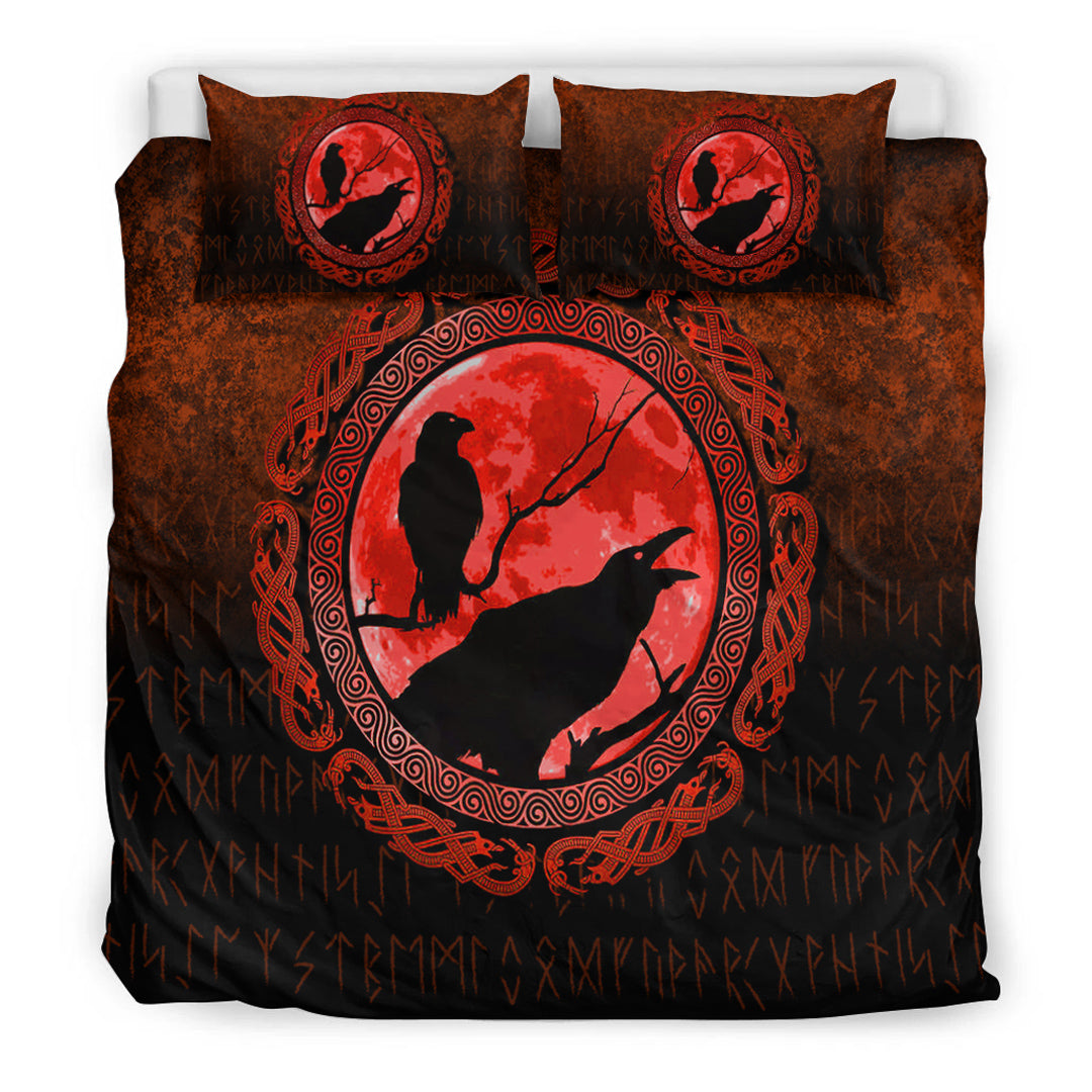 Viking Bedding Set Vikings Huginn Muninn Odin’s Ravens Red Version