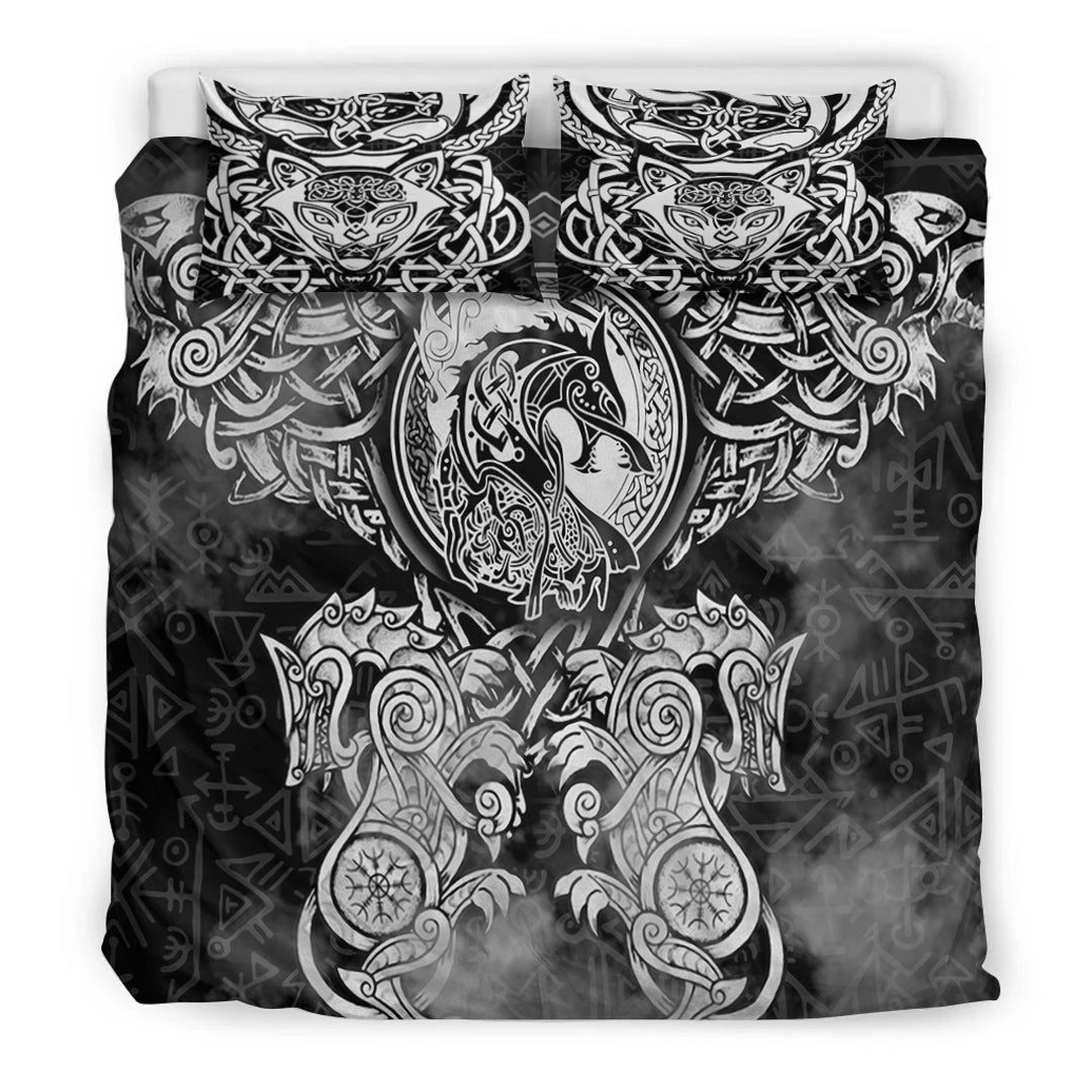 Viking Bedding Set Viking Dragon and Wolf Tattoo