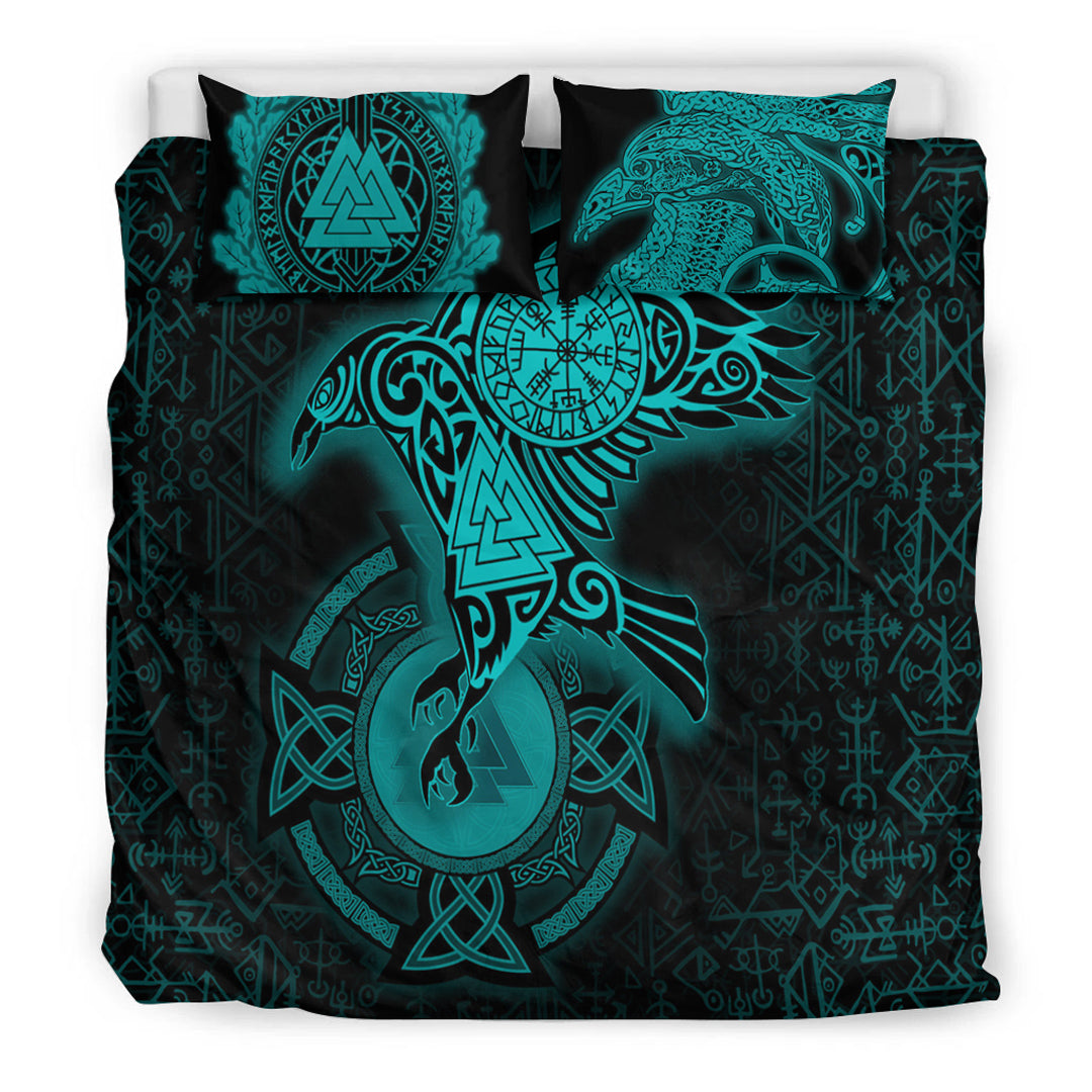 Viking Bedding Set Celtic Raven Turquoise