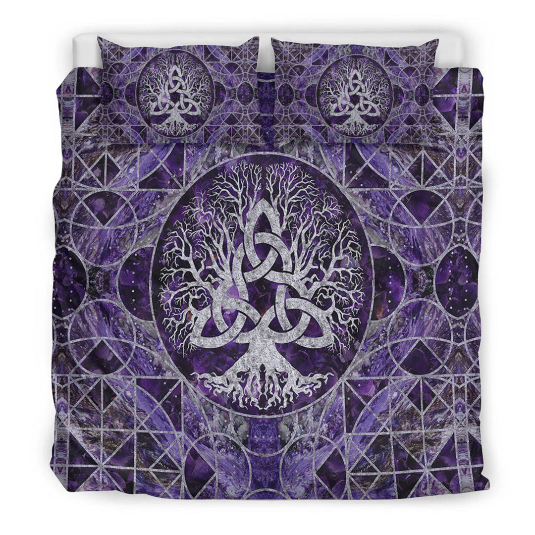 Viking Bedding Set Tree of Life with Triquetra Amethyst and Silver