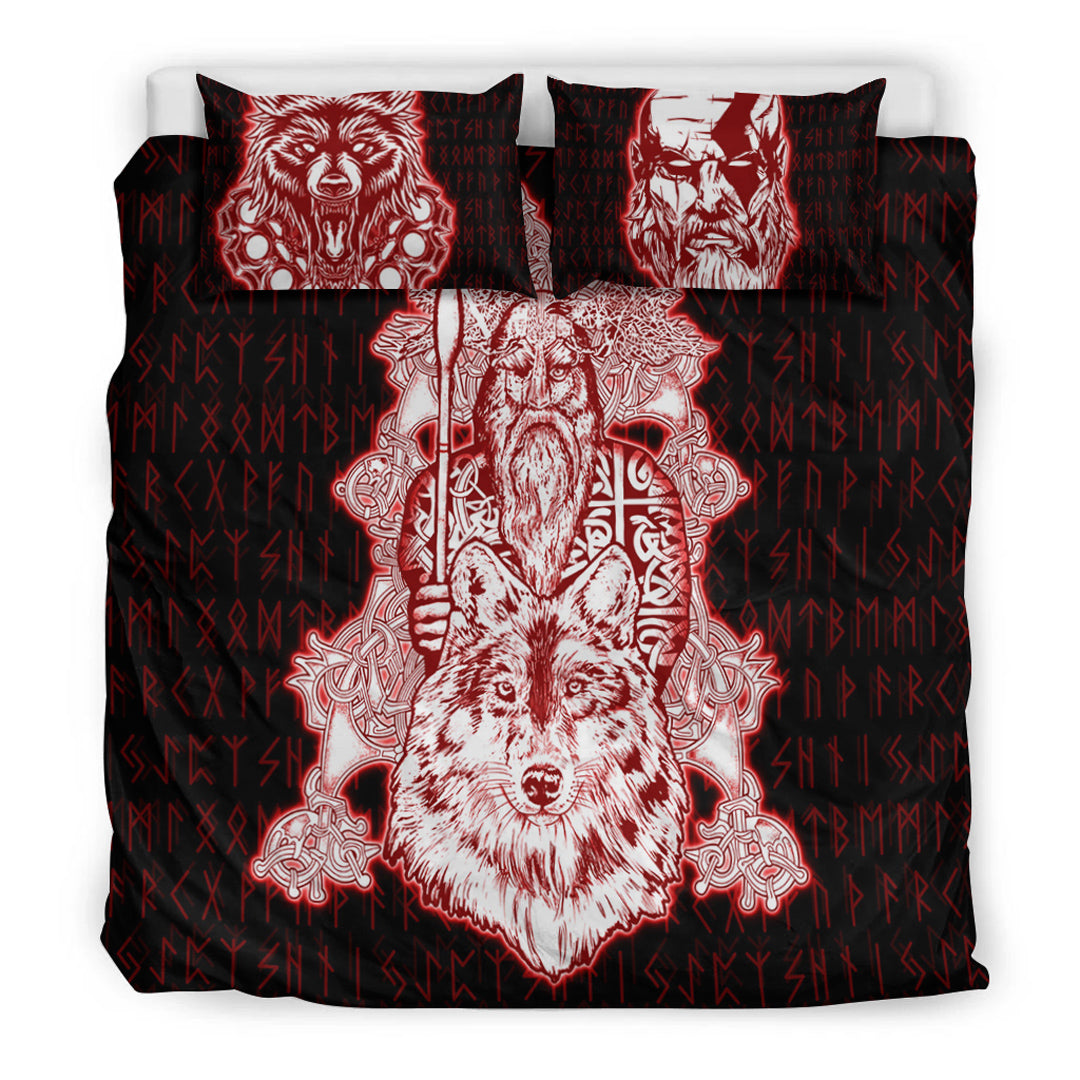 Viking Bedding Set Odin Wolf Viking Set Red