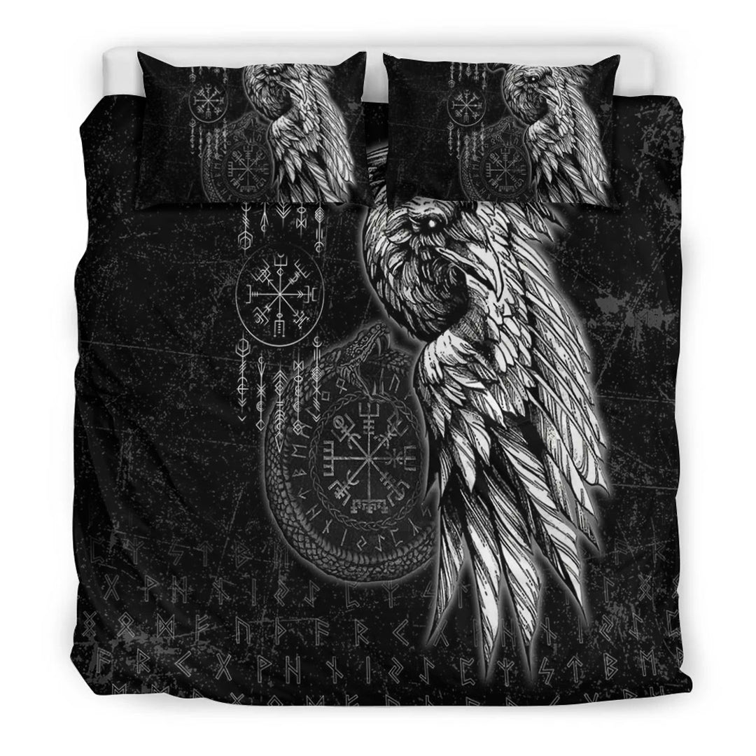 Viking Bedding Set Raven and Ourobos and Runes