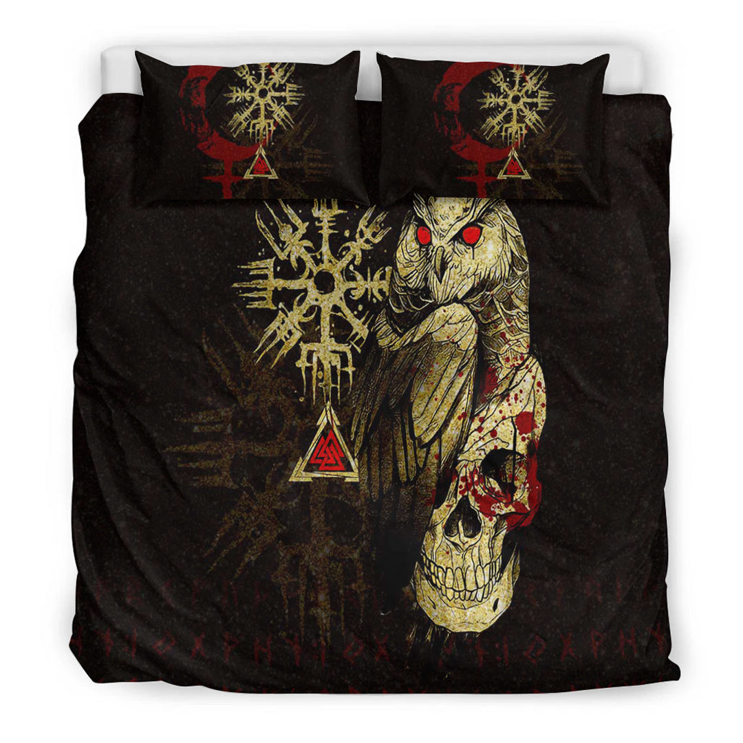 Viking Bedding Set Viking Owl Skull Blood Gold Style