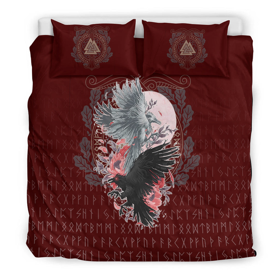 Viking Bedding Set Raven Black and White Red Yggdrasil HS