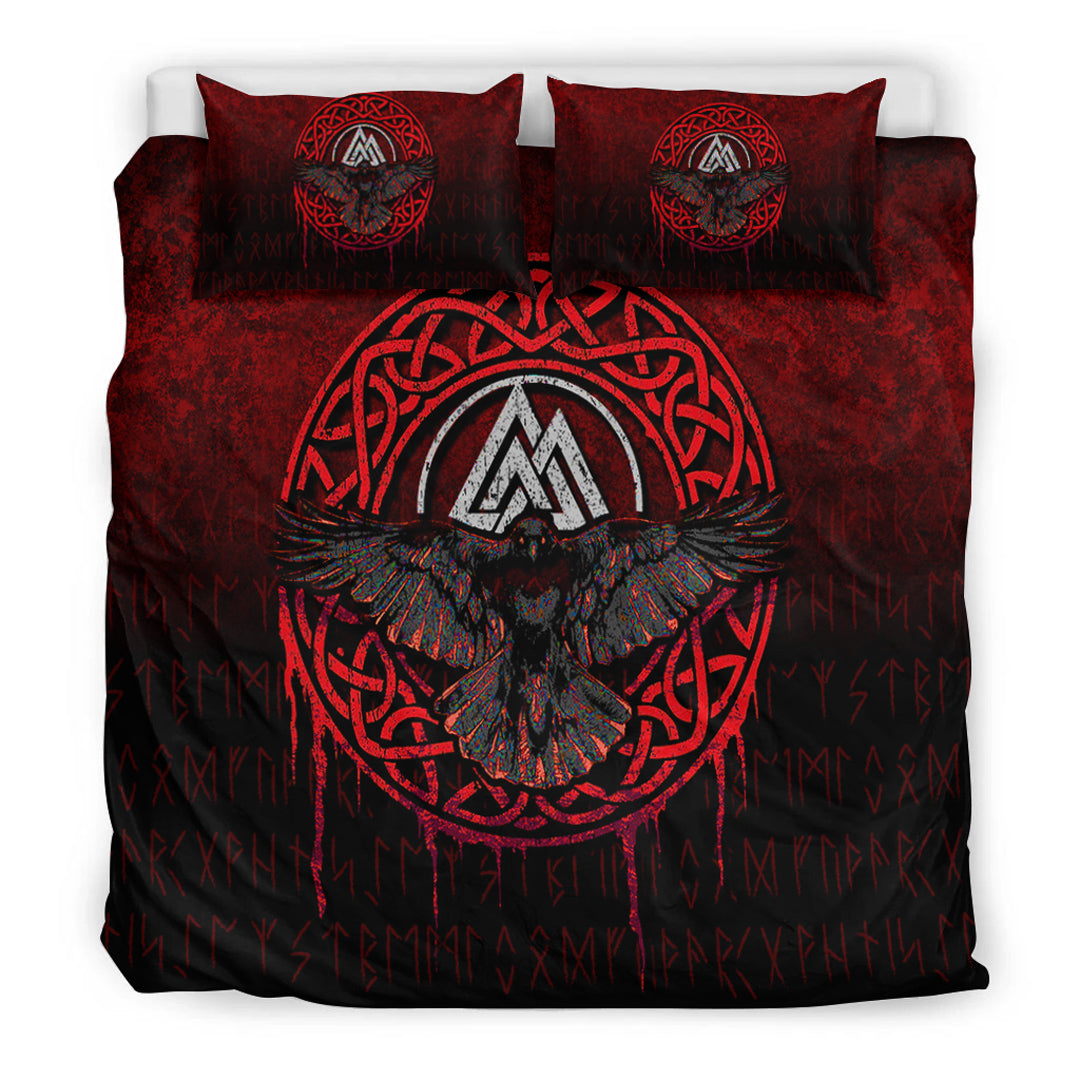 Viking Bedding Set Valhalla Norse Mythology Raven Black Crow Viking Red Version