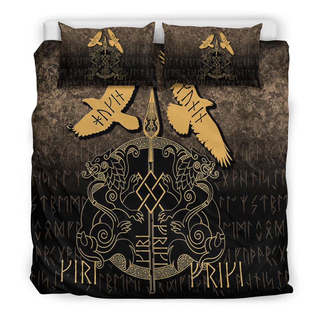 Viking Bedding Set Norse Mythology Spear of Odin Gungnir Runes Geri Freki Huginn Muninn