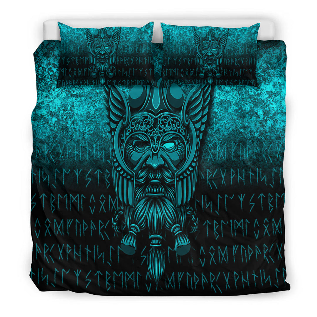 Viking Bedding Set Viking Odin Allfather In Asgard Cyan Version