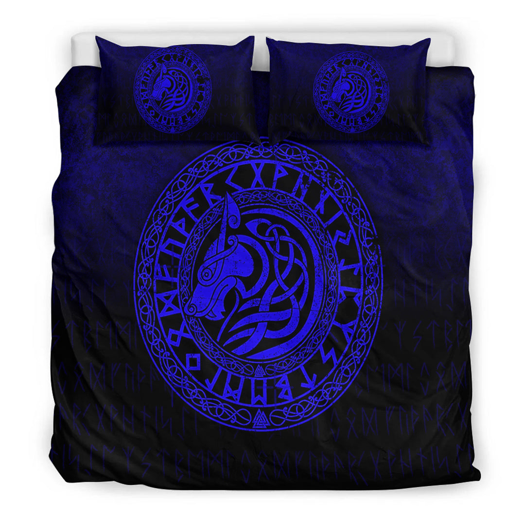 Viking Bedding Set Viking Wolf Blue Version