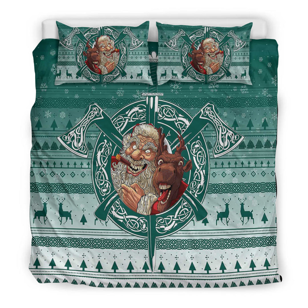 Viking Bedding Set Viking Santa and Reindeer Christmas Pattern