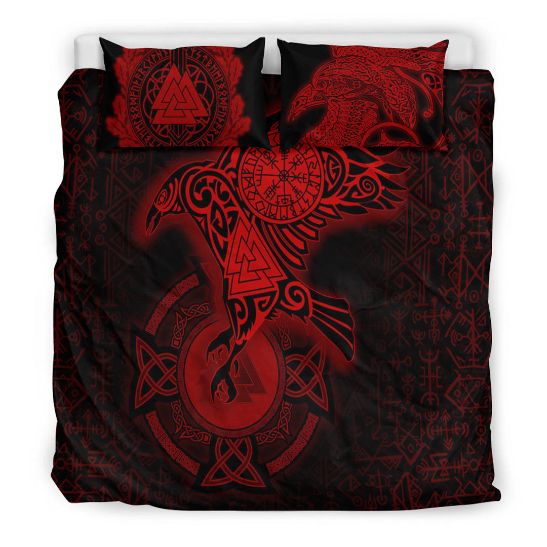 Viking Bedding Set Celtic Raven Red