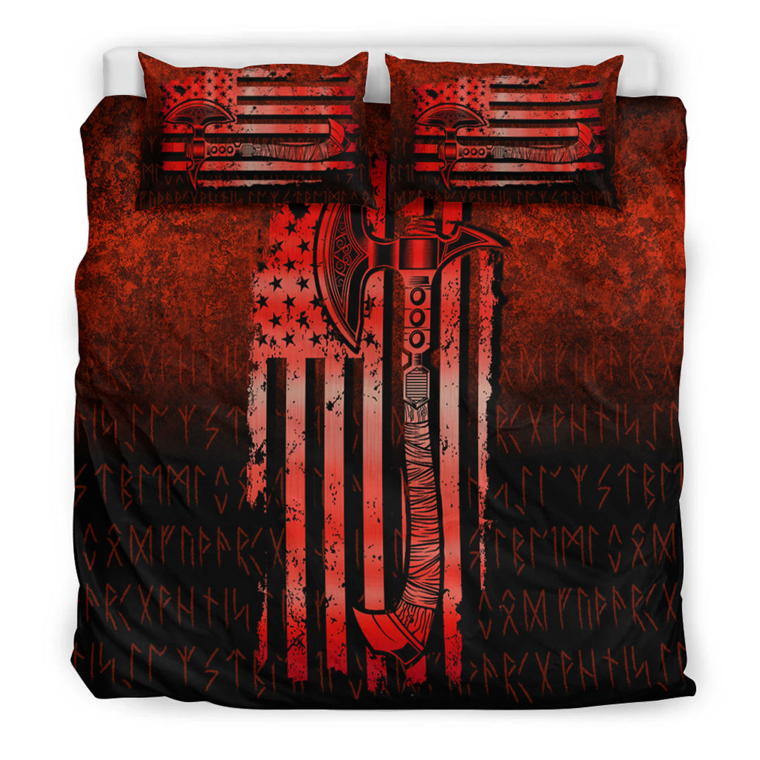 Viking Bedding Set USA Flag Viking Cool American Norsemen Red Version