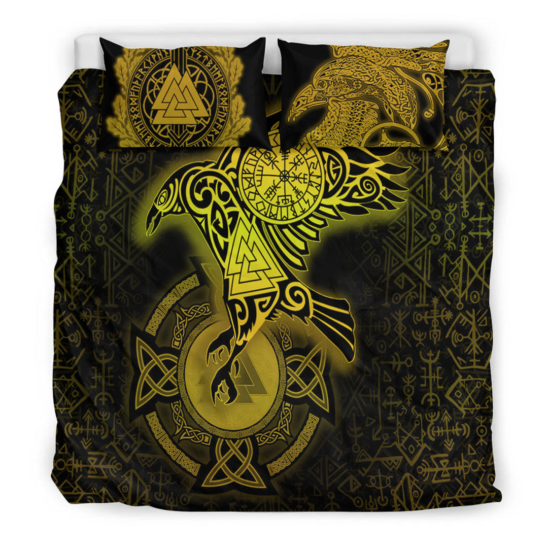 Viking Bedding Set Celtic Raven Special Yellow