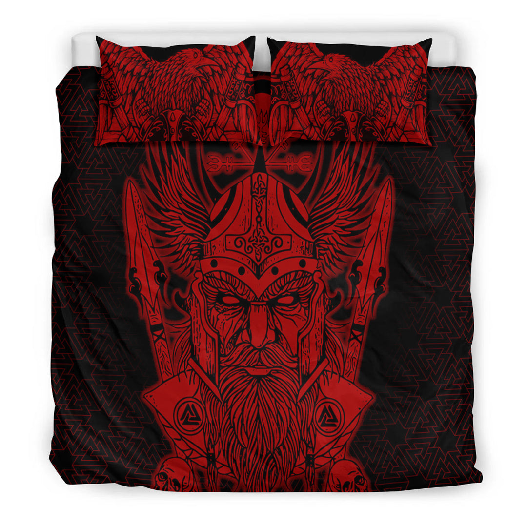 Viking Bedding Set Odin And Raven Red Ver02