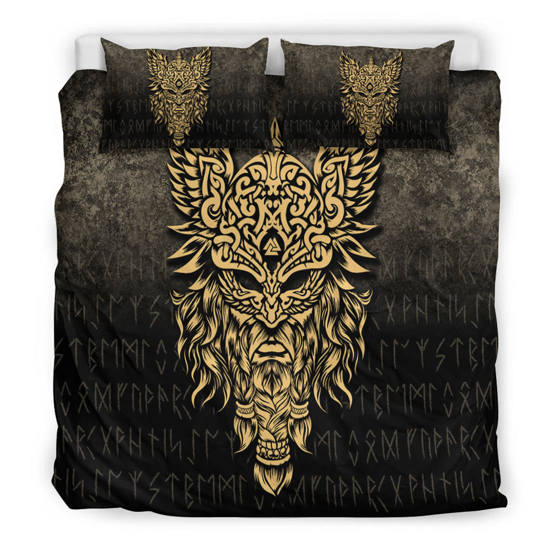 Viking Bedding Set Odin The Allfather Asgard God And Chief Of Aesir Gold Version