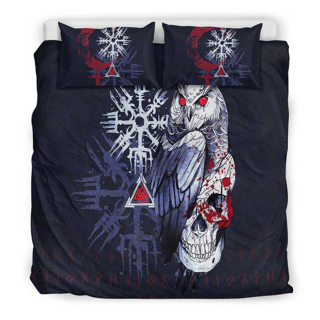 Viking Bedding Set Viking Owl Skull Blood Blue Style