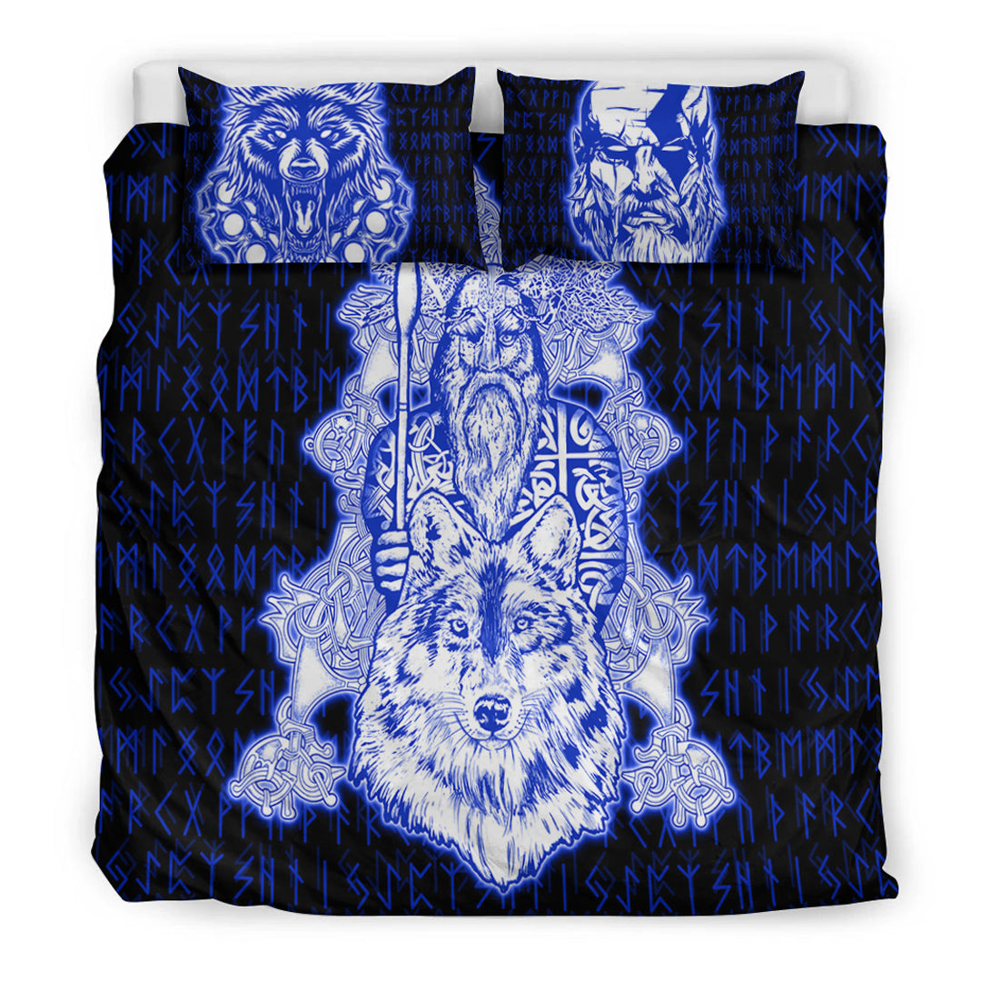 Viking Bedding Set Odin Wolf Viking Set Blue