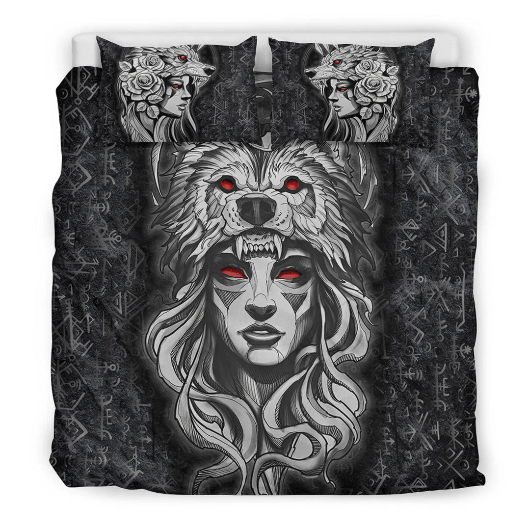 Viking Bedding Set Valkyries And Bear Raven Turquoise Tree Cletic