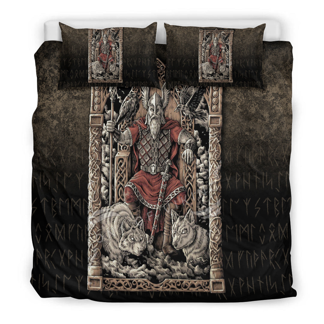 Viking Bedding Set Odin on Throne