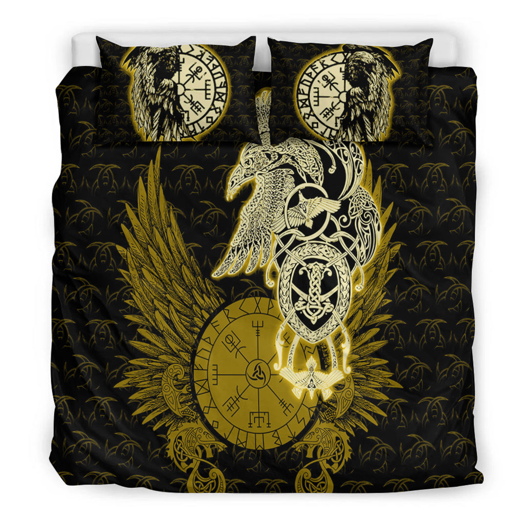 Viking Bedding Set Raven Ving Gold