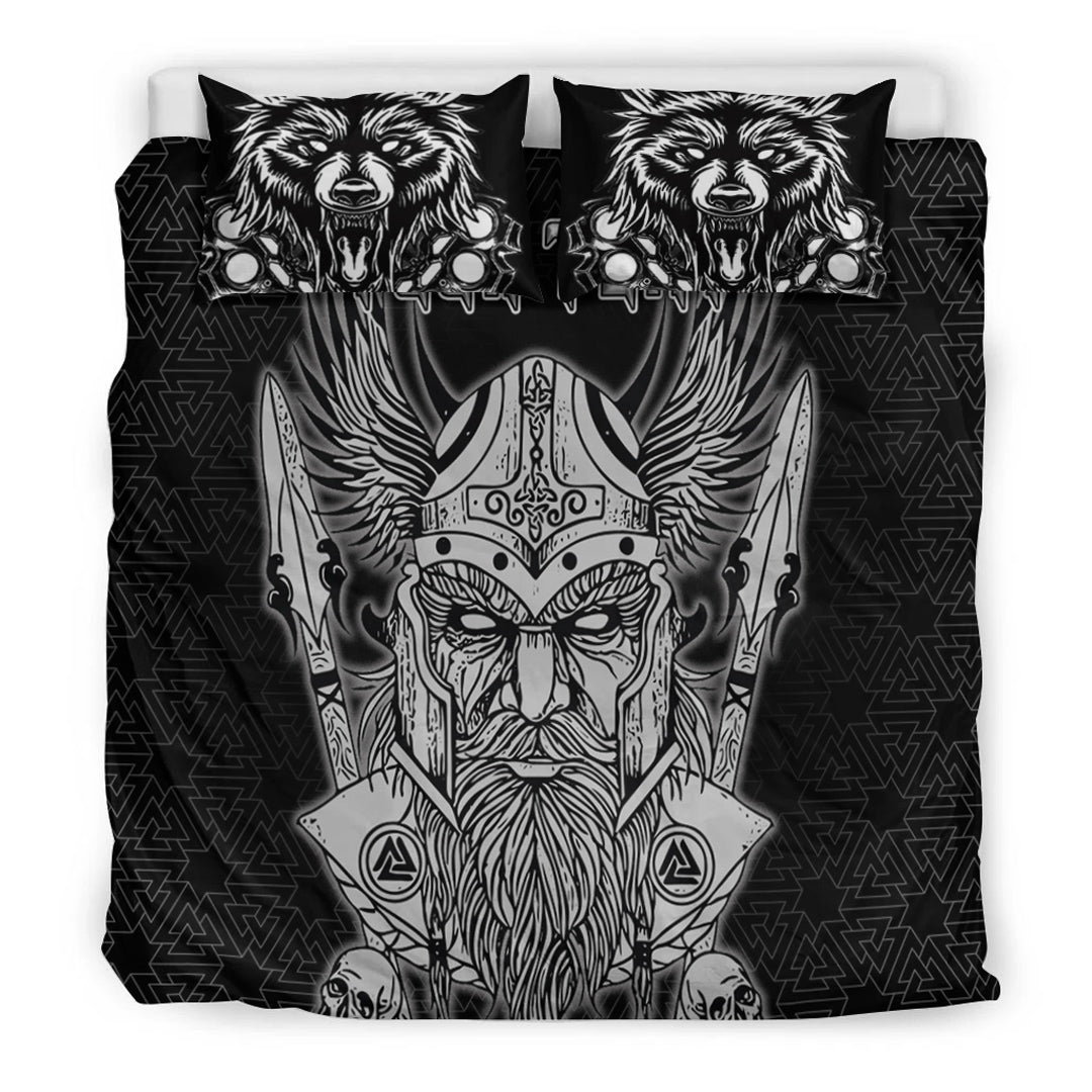 Viking Bedding Set Odin And Wolf Text