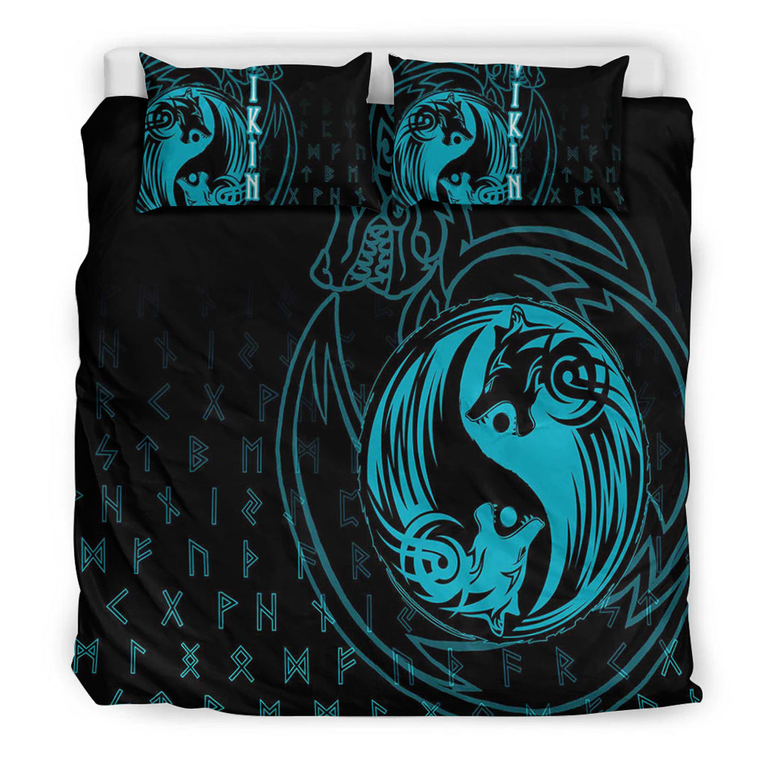 Viking Bedding Set Skoll and Hati Cyan