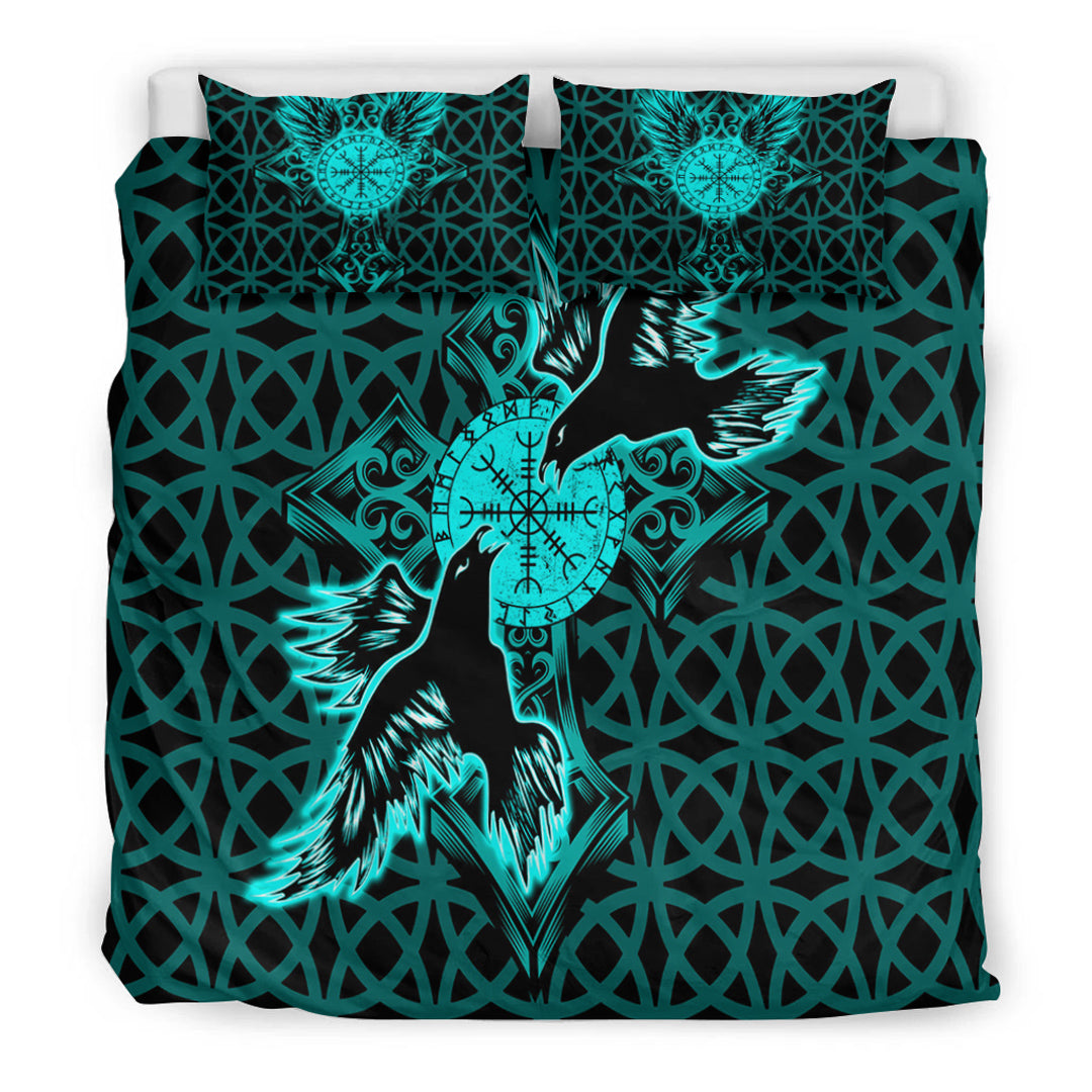 Viking Bedding Set Viking Raven Cross Turquoise