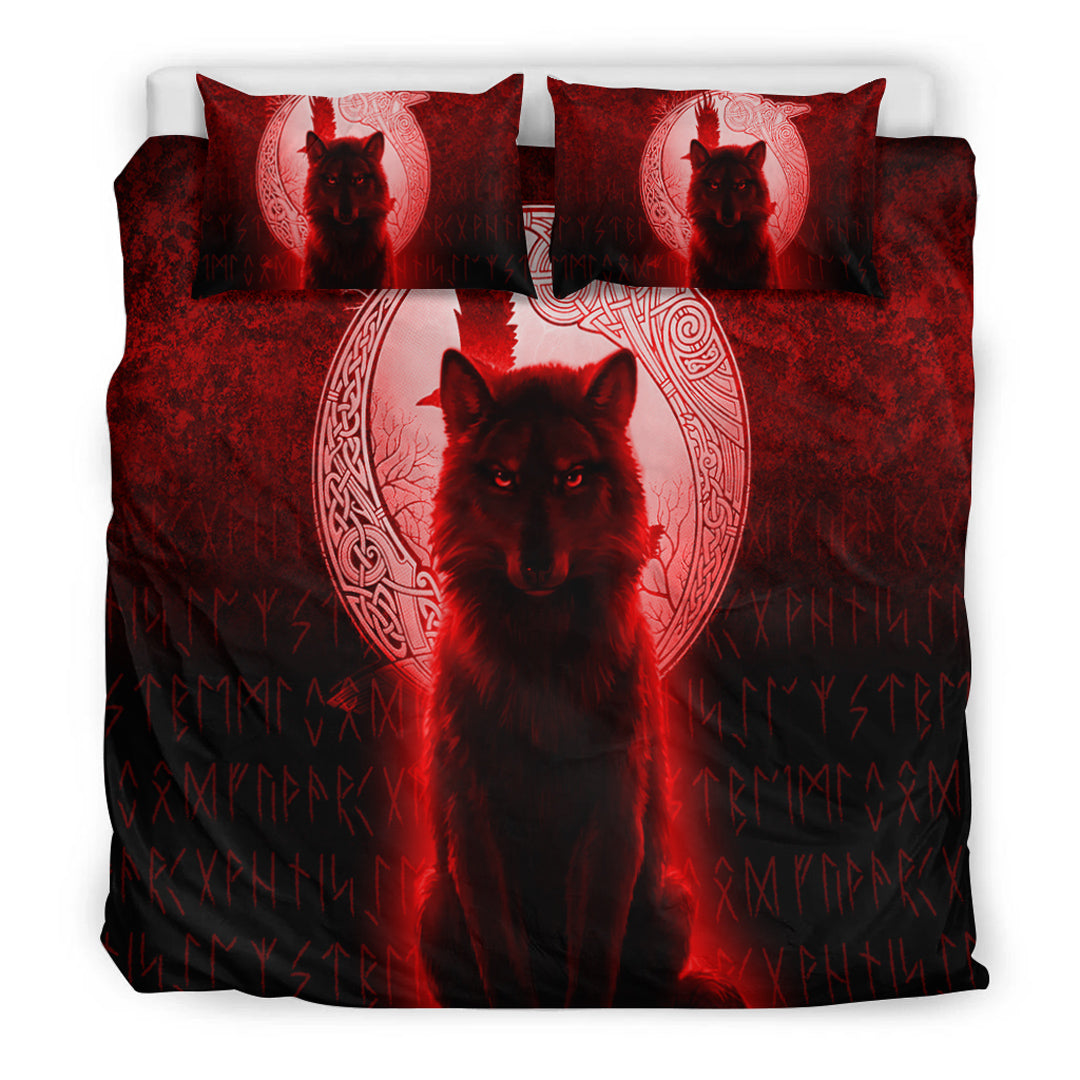 Viking Bedding Set Fenrir Viking Wolf Red Version