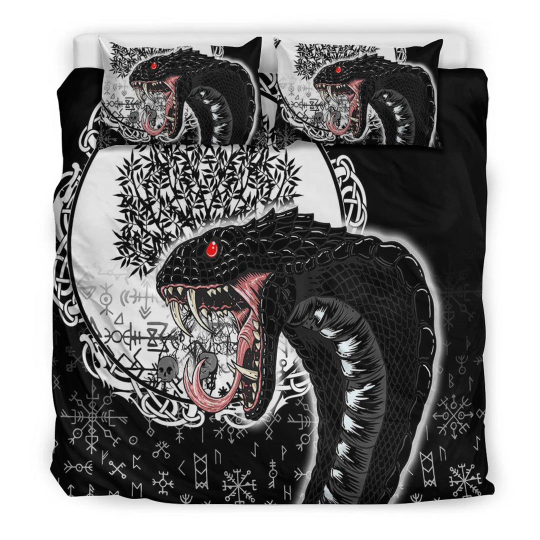 Viking Bedding Set Jomngandr and Yggdrasil Black and White