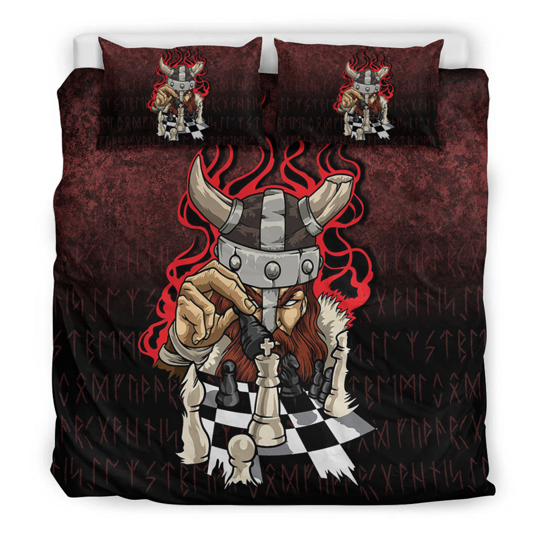 Viking Bedding Set Brave Viking With Chessboard Chess