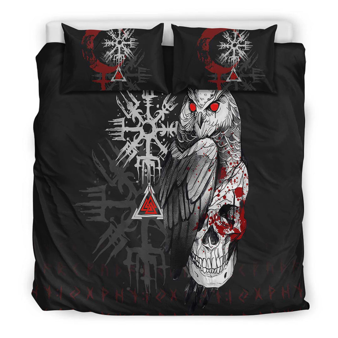 Viking Bedding Set Viking Owl Skull Blood Style