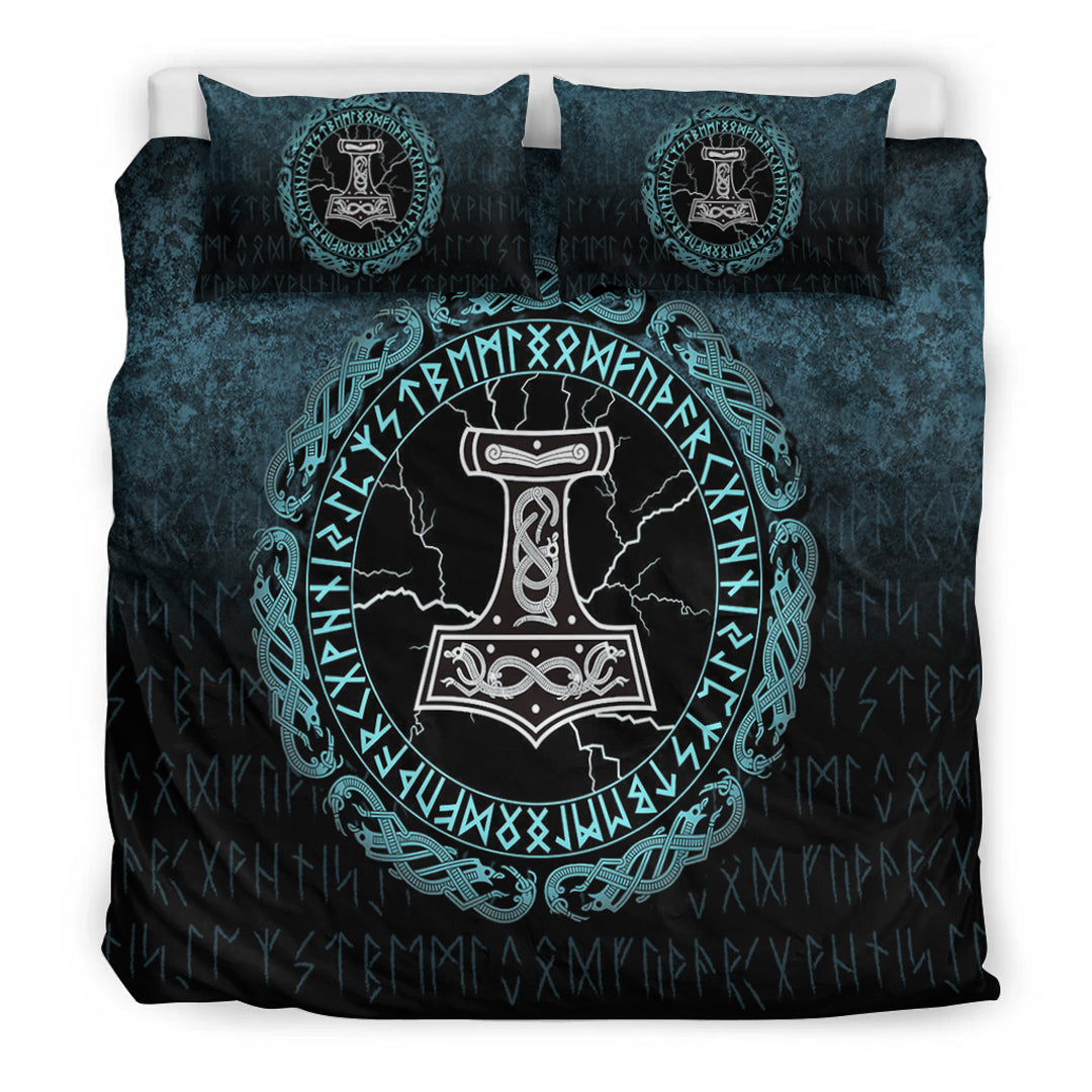 Viking Bedding Set Mjolnir Hammer of Thor Runes