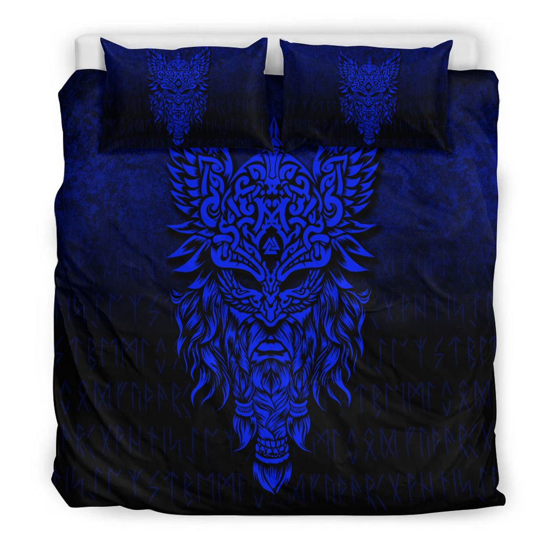 Viking Bedding Set Odin The Allfather Asgard God And Chief Of Aesir Blue Version