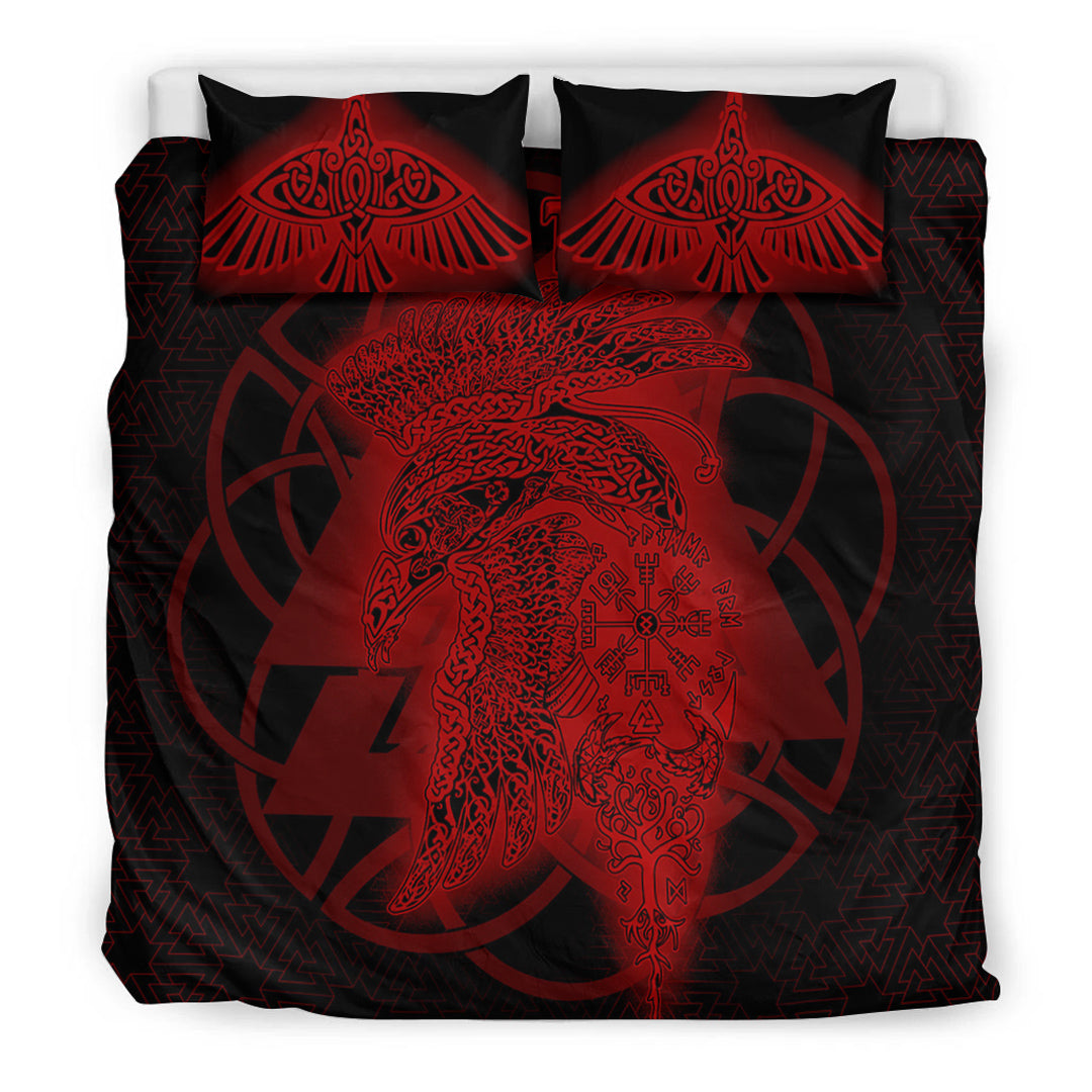 Viking Bedding Set Valknut Raven Red