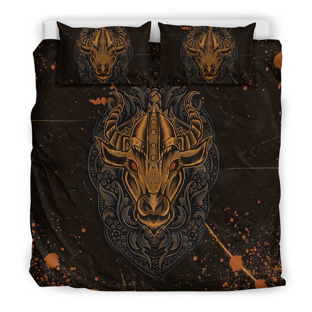 Viking Bedding Set Viking Bull Head Brush Pattern