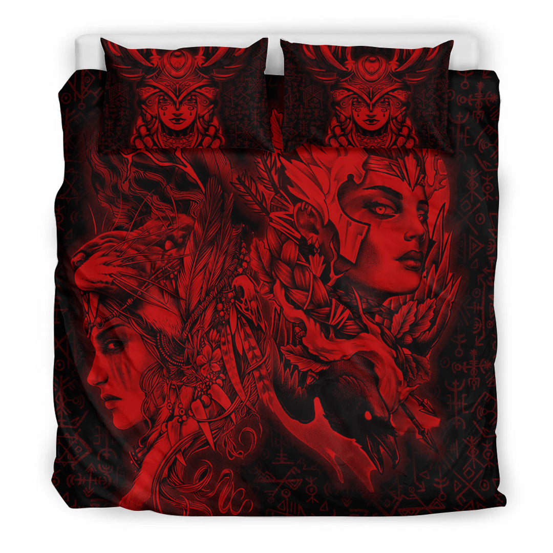 Viking Bedding Set Valkyries And Bear Raven Red Tree Cletic