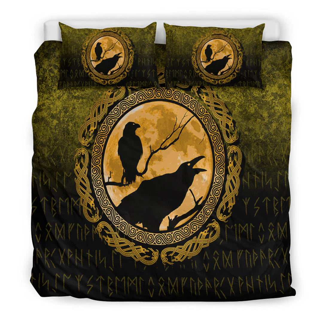 Viking Bedding Set Vikings Huginn Muninn Odin’s Ravens Gold Version