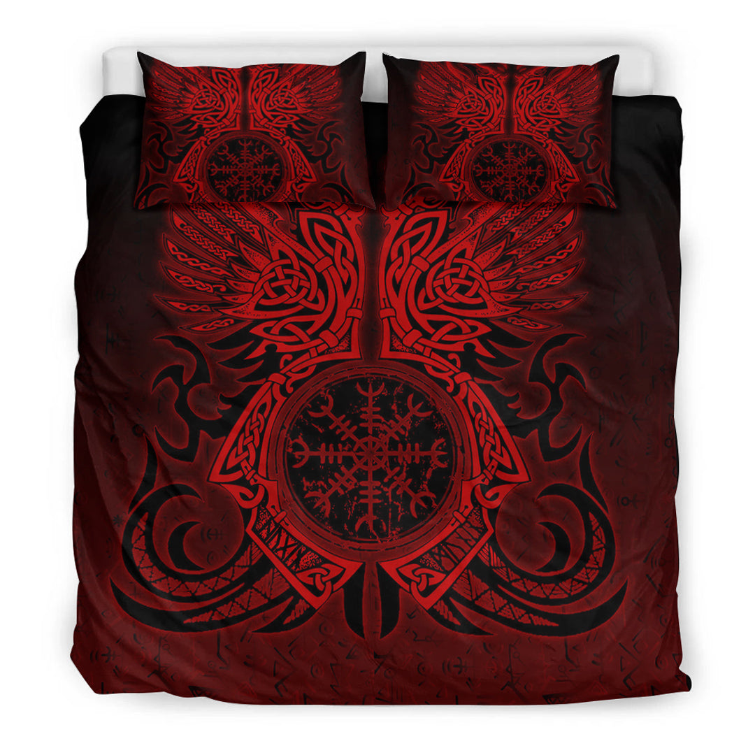 Viking Bedding Set Two Raven Cletic Red