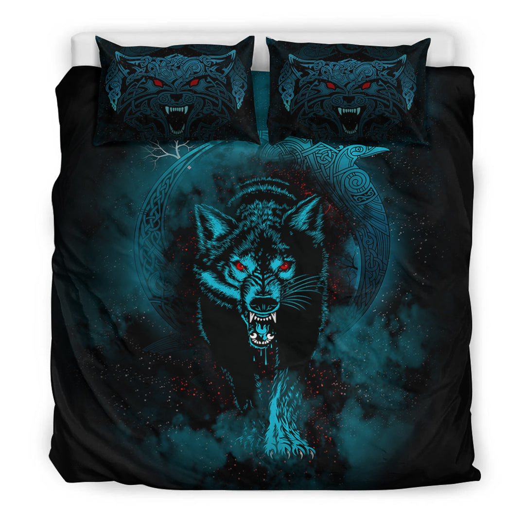 Viking Bedding Set Moon Wolf Tattoo