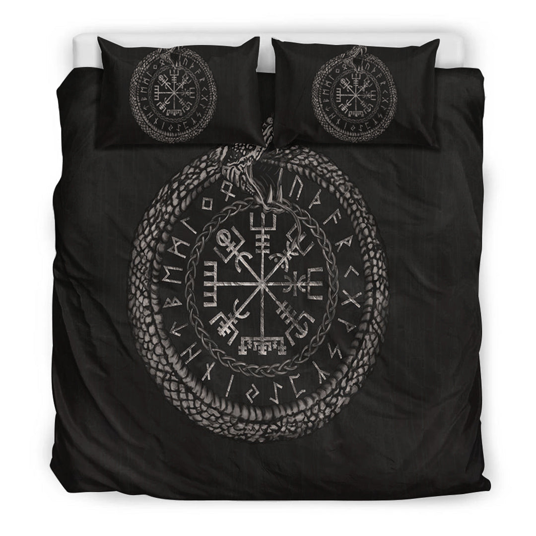 Viking Bedding Set Viking Vegvisir with Ouroboros and Runes