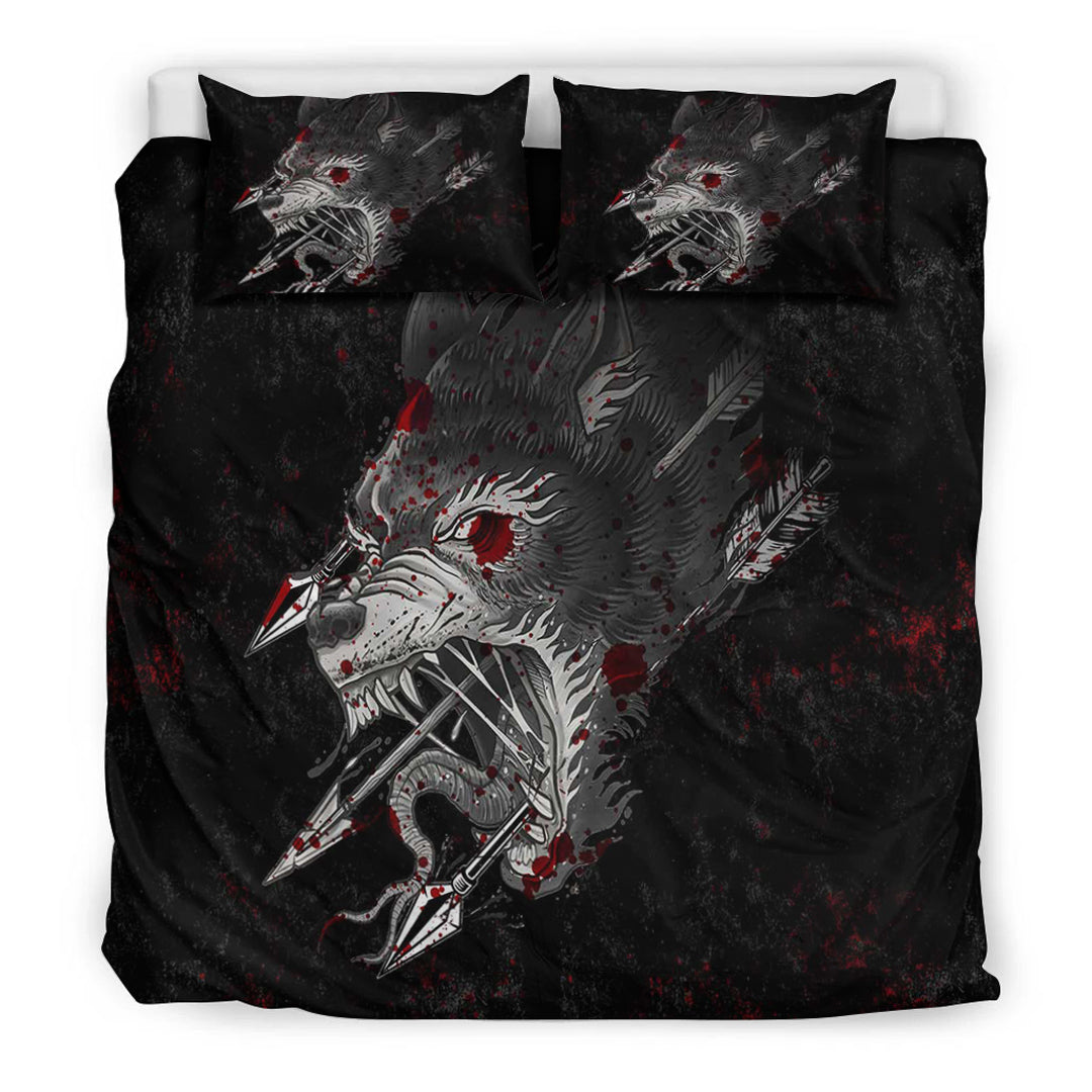 Viking Bedding Set Fenrir Wolf Arrow and Blood