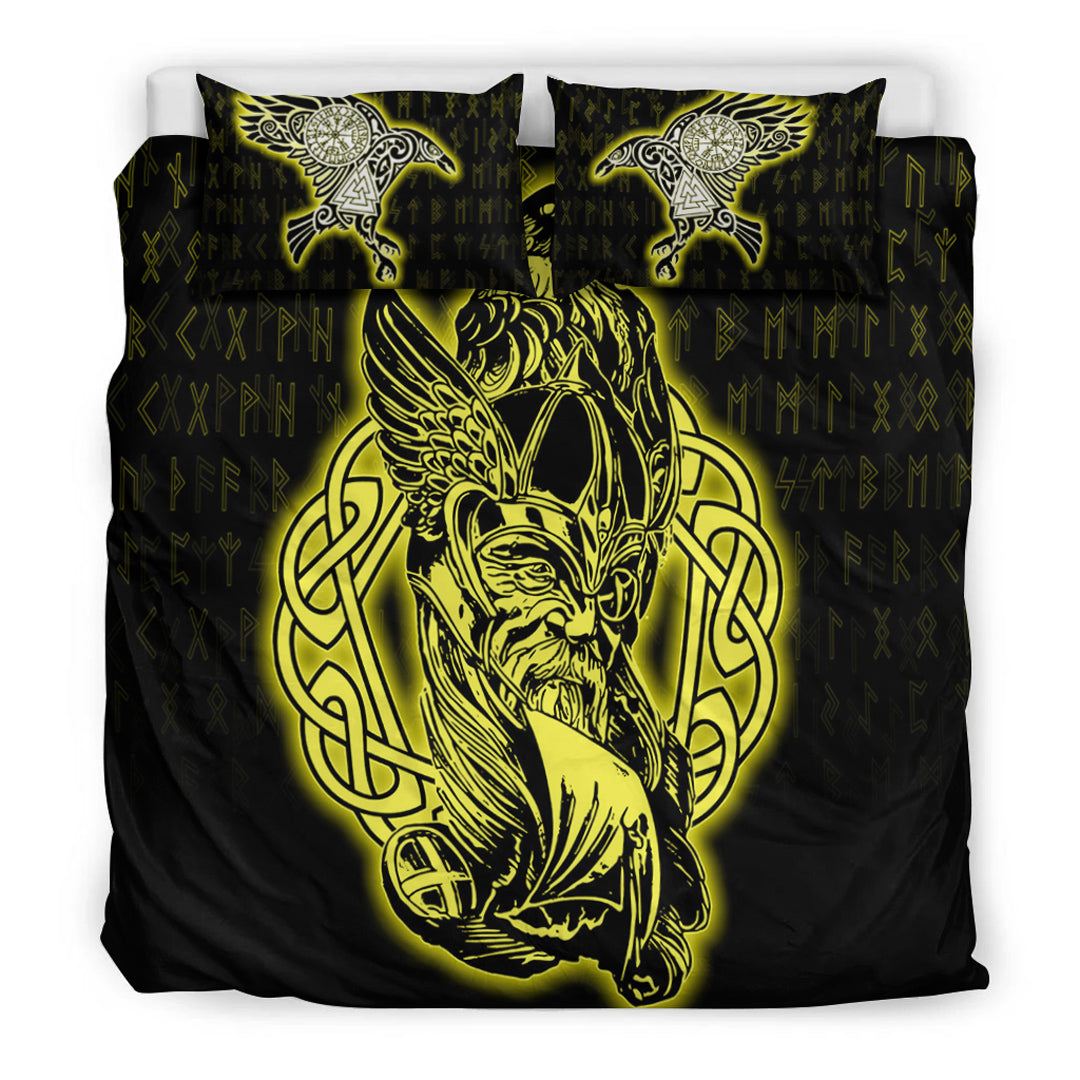 Viking Bedding Set Odin Raven Viking Set Gold