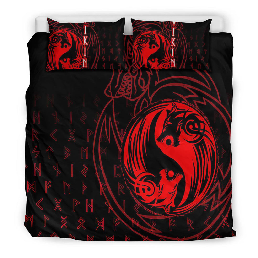 Viking Bedding Set Skoll and Hati Red