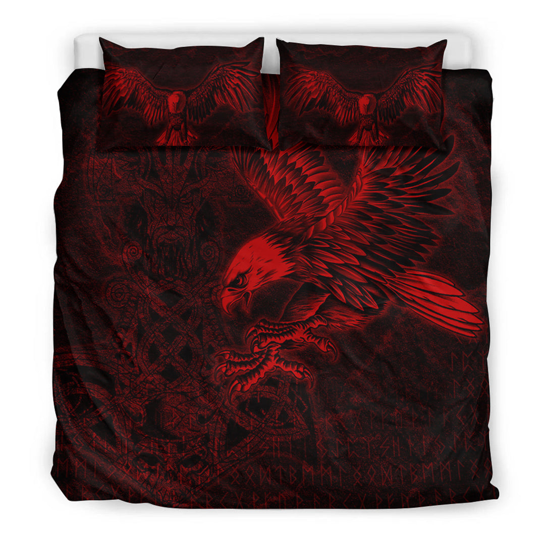 Viking Bedding Set Raven Mjolnir Red