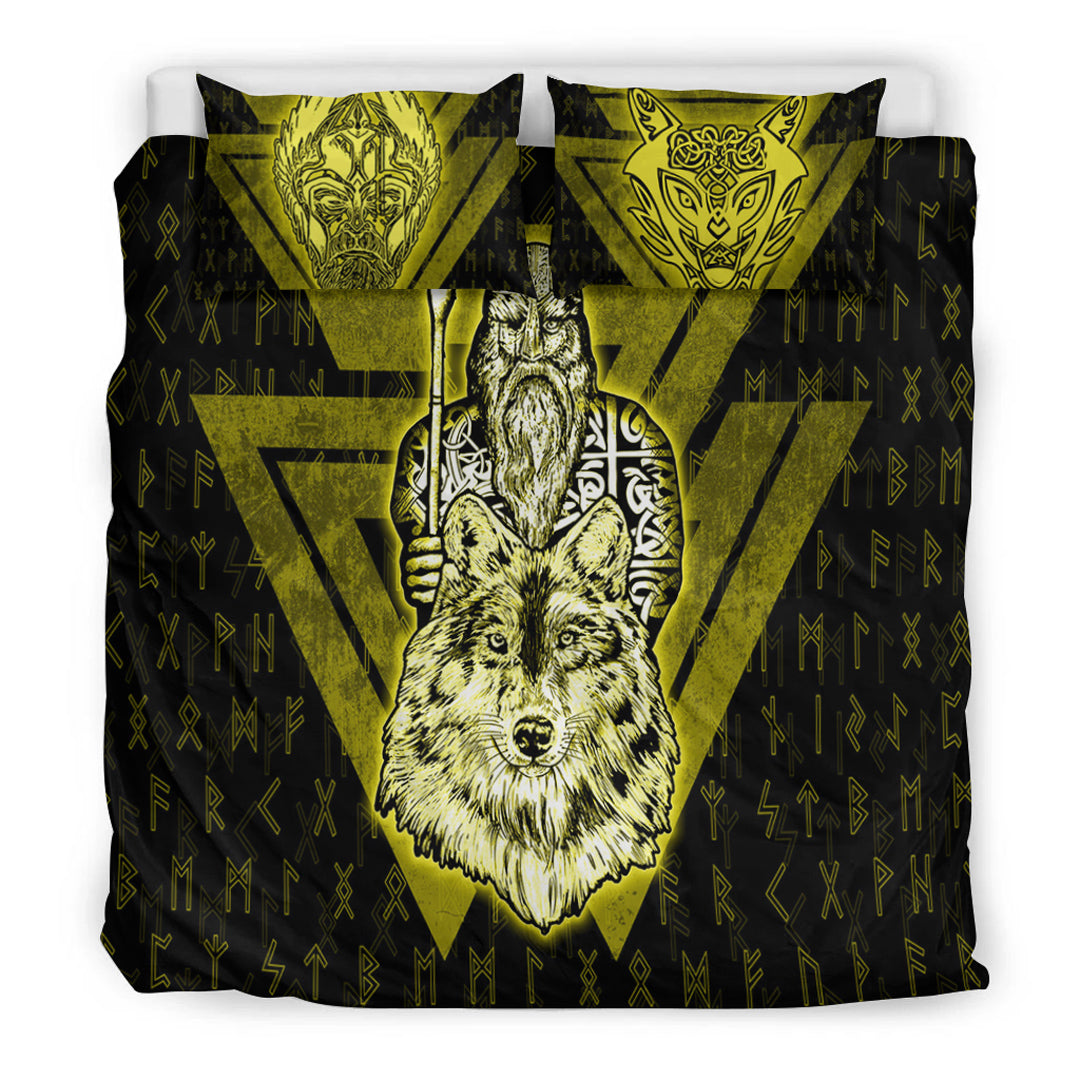 Viking Bedding Set Viking Odin Wolf Gold